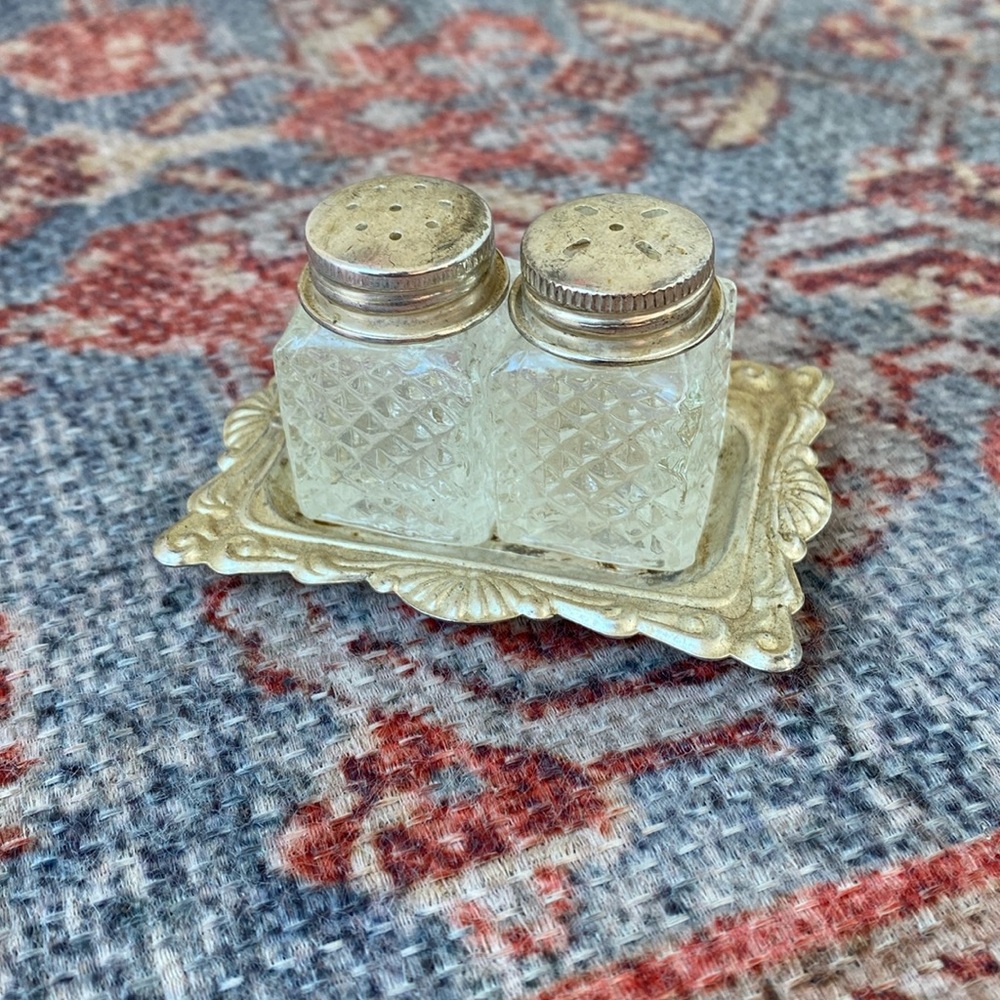 Vintage silver plated mini salt and pepper shakers